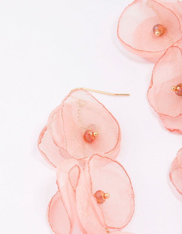 Gold Fabric Petal Drop Earrings