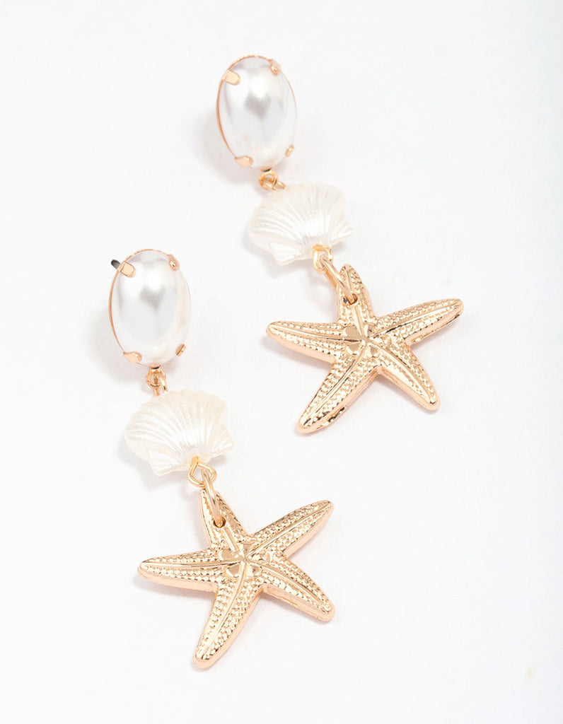 PEARL SHELL STARFISH DROP EARRINGS