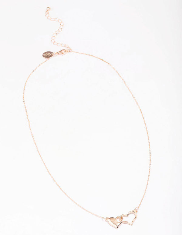 Rose Gold Solid Interlocking Heart Pendant Necklace