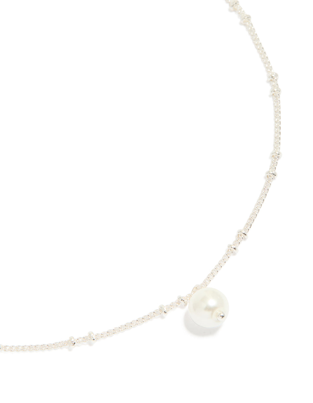 Silver Ball Chain Pearl Pendant Necklace