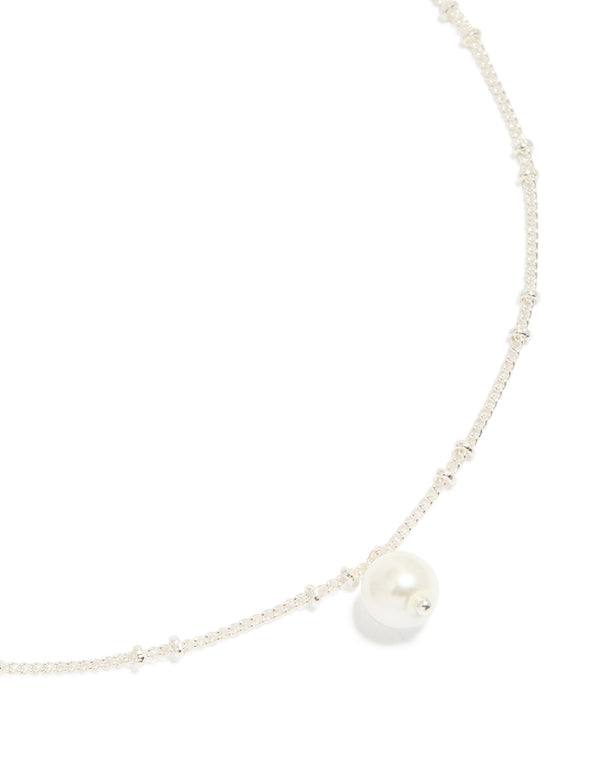 Silver Ball Chain Pearl Pendant Necklace