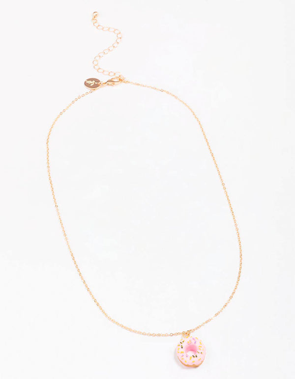 Gold & Pink Doughnut Pendant Necklace