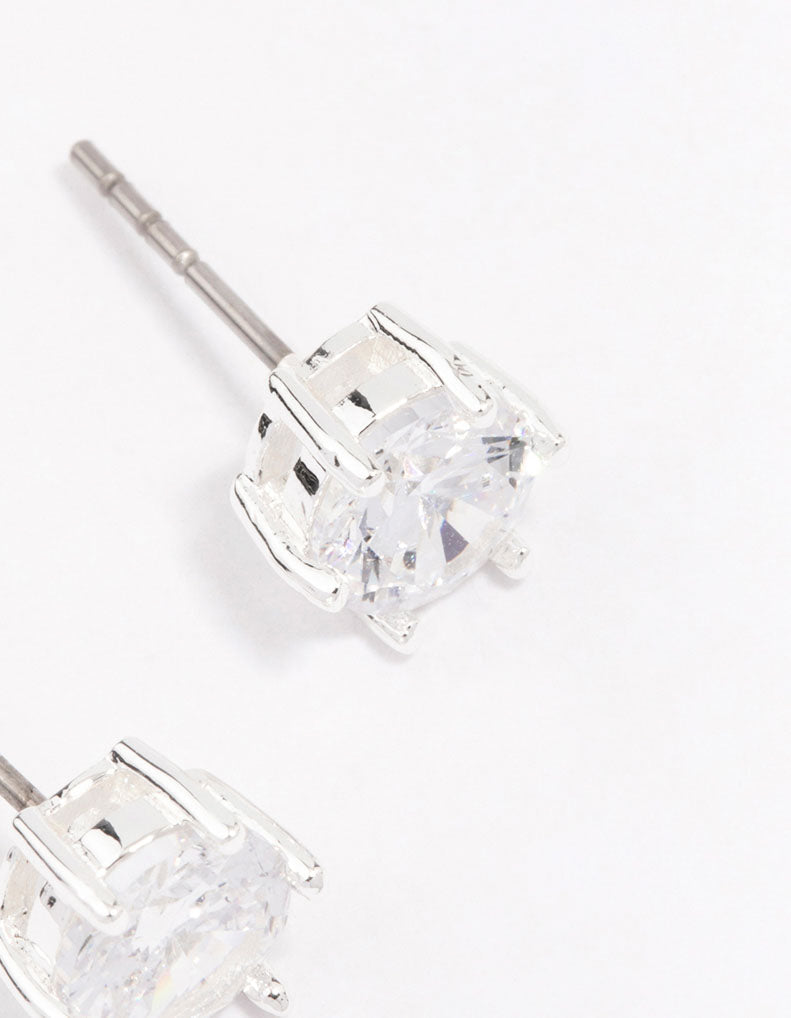 Silver Plated Classic Cubic Zirconia Stud Earrings