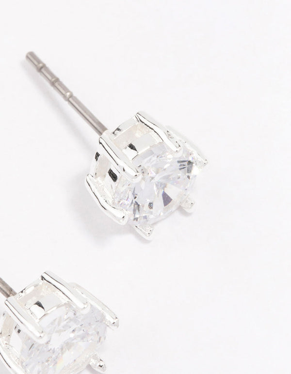 Silver Plated Classic Cubic Zirconia Stud Earrings