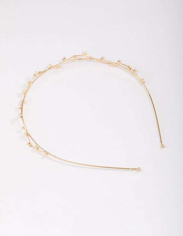 Gold Cubic Zirconia Dainty Vine Headband