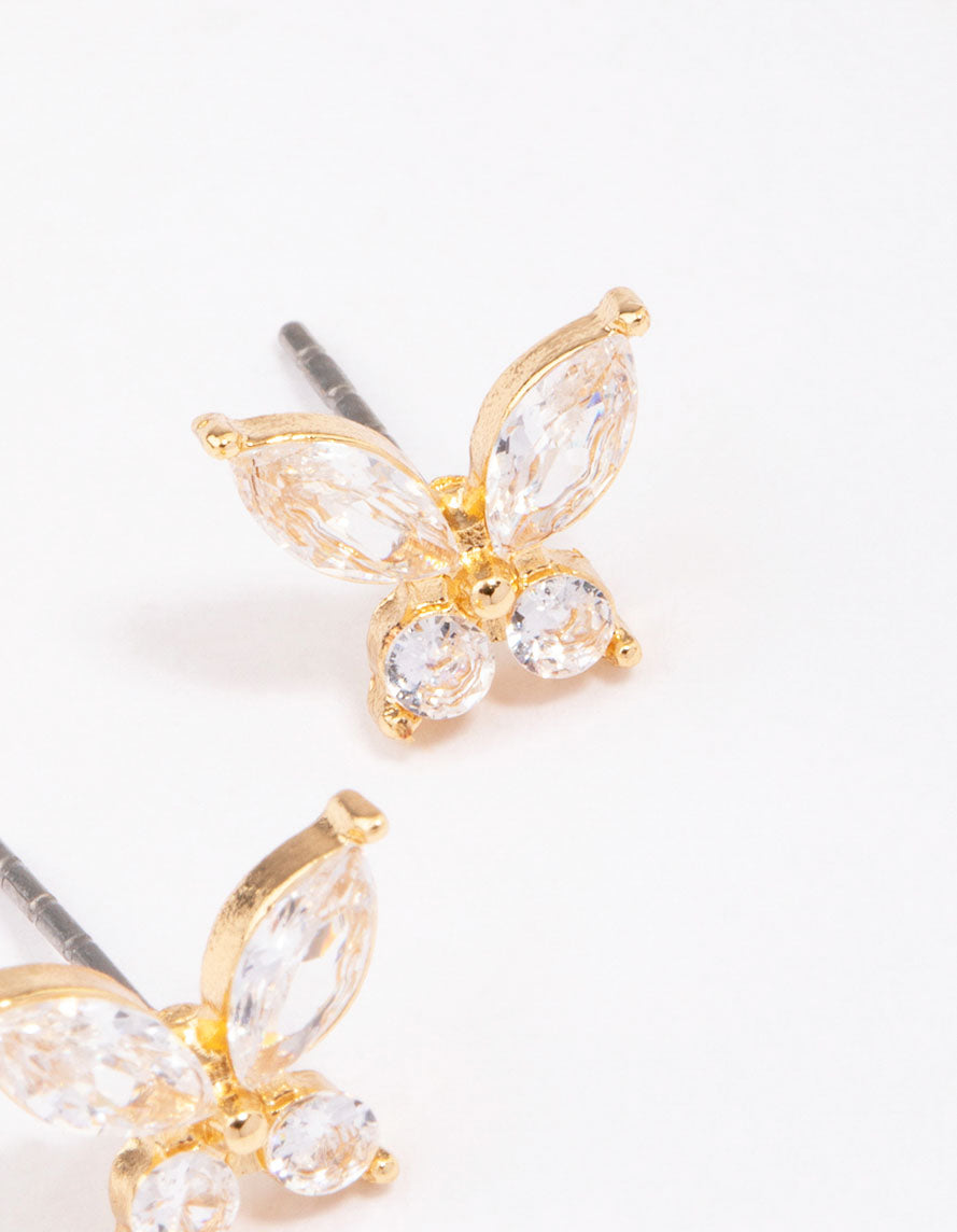 Gold Diamante Butterfly Stud Earrings