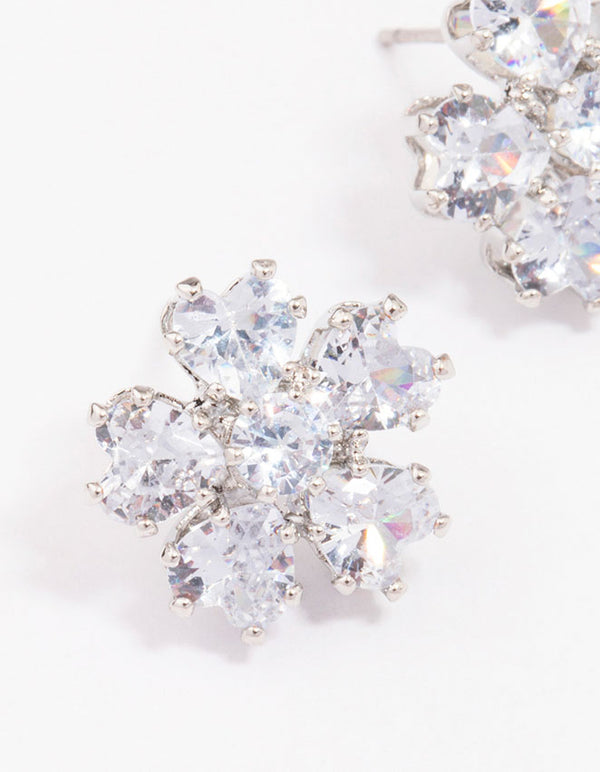 Silver Cubic Zirconia Small Flower Stud Earrings
