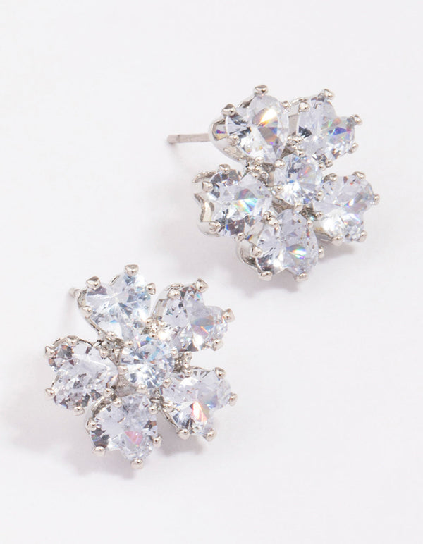 Silver Cubic Zirconia Small Flower Stud Earrings