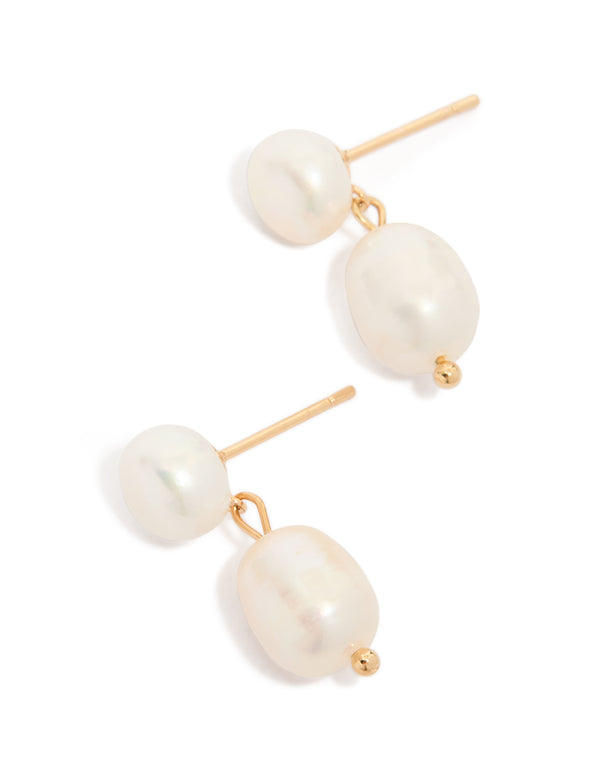 Gold Plated Freshwater Pearl Drop Earrings
