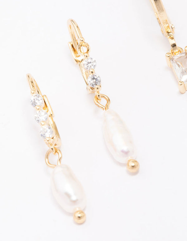 Gold Plated Baguette & Pearl Earring Pack