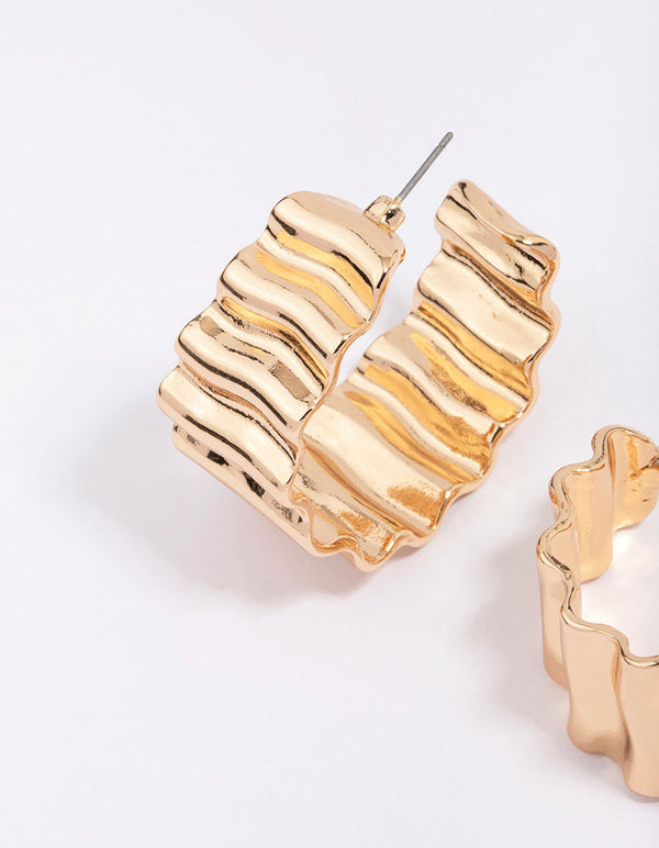 Gold Ribbed Chunky Hoop Earrings