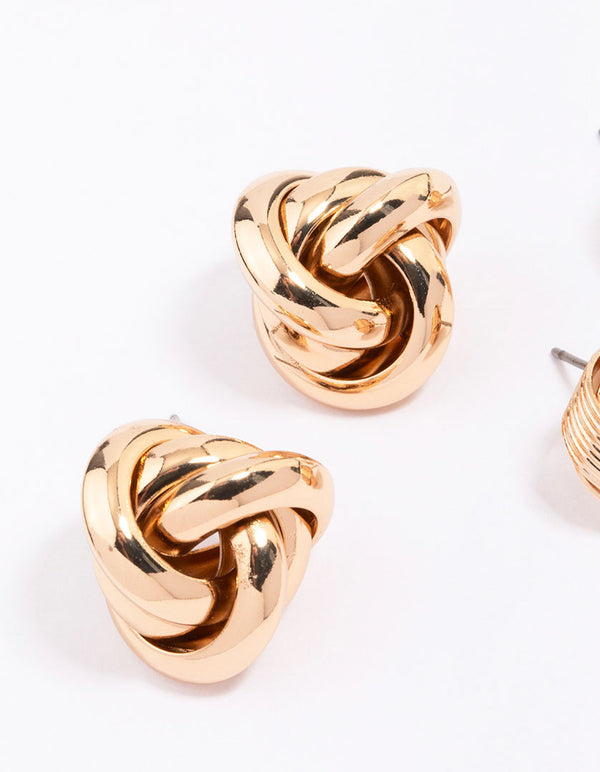 Gold Knotted Stud Earring Pack