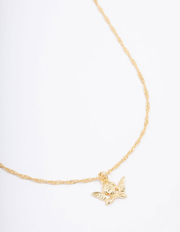 Gold Plated Cherub Twisted Chain Pendant Necklace