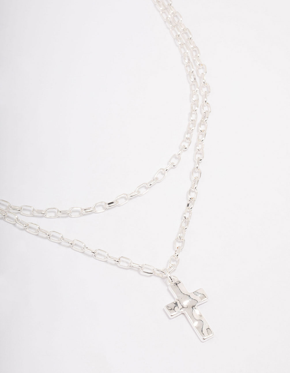 Silver Plated Chunky Cross Layered Necklace
