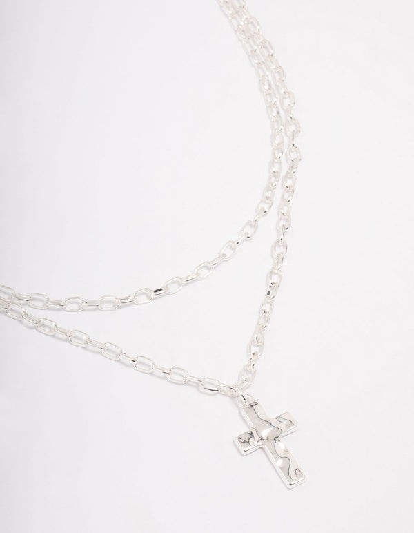 Silver Plated Chunky Cross Layered Necklace