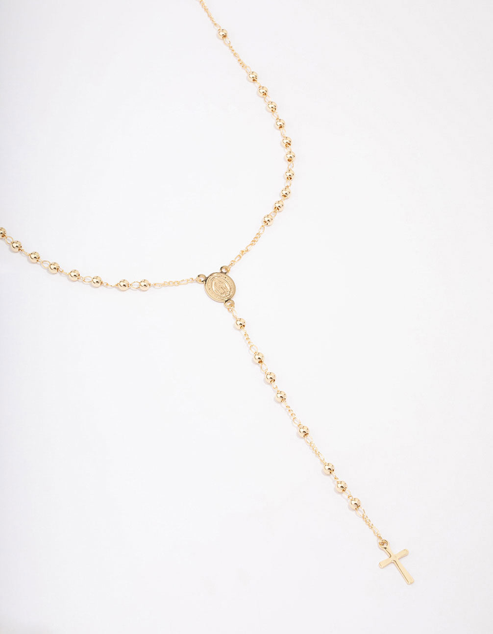 Gold Plated Coin & Cross Lariat Necklace
