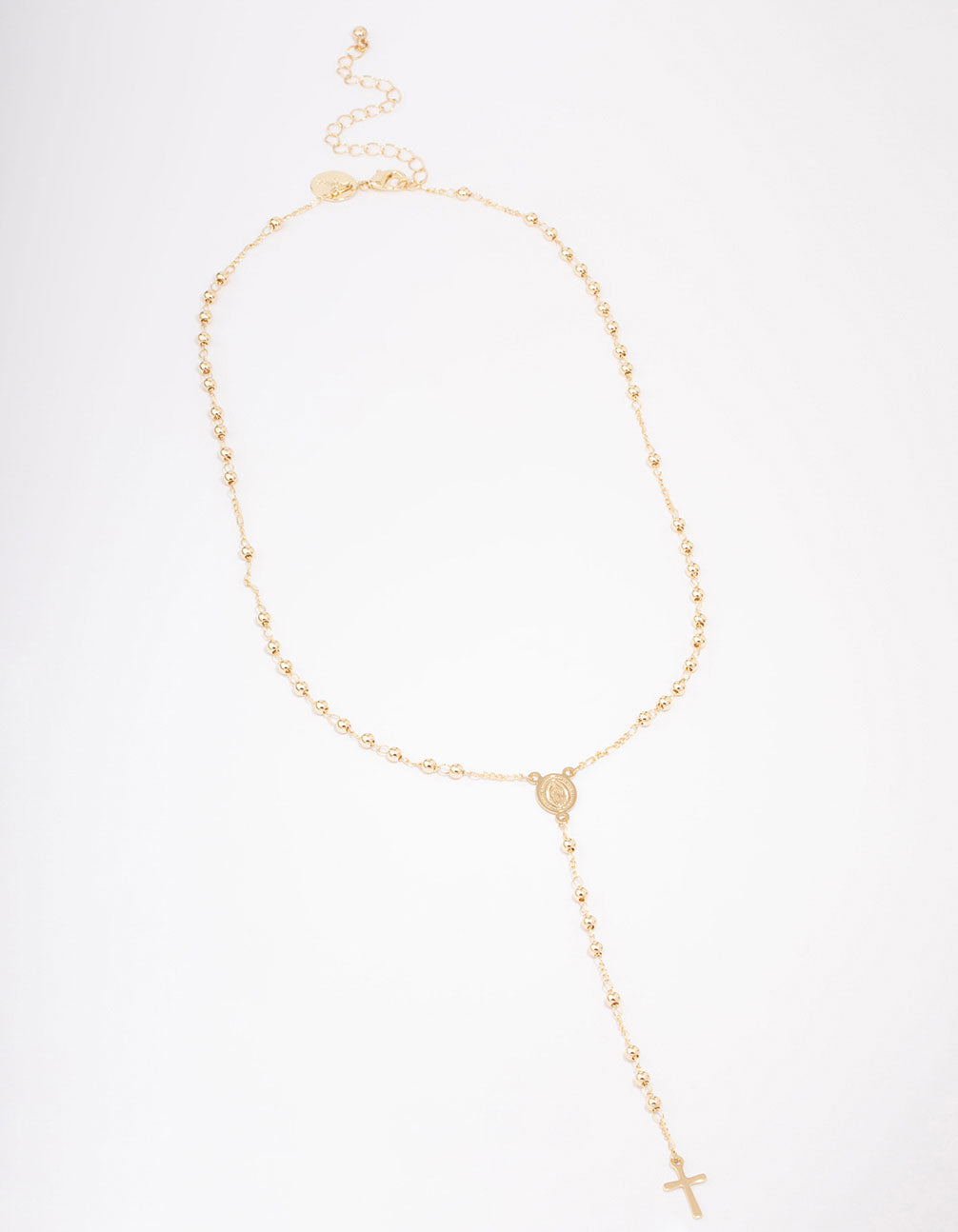 Gold Plated Coin & Cross Lariat Necklace