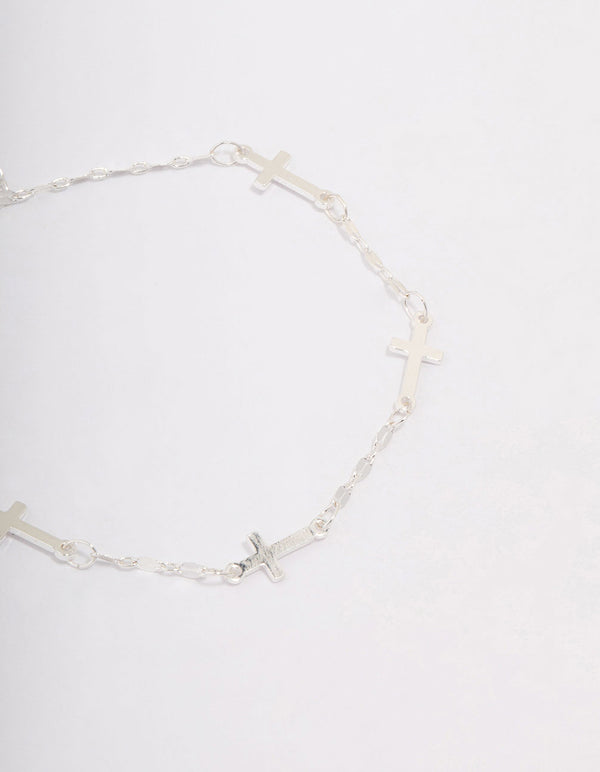 Silver Plated Station Cross Chain Bracelet