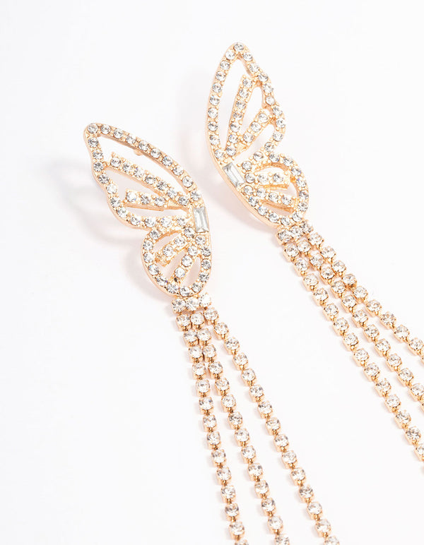 Gold Butterfly Cup Chain Drop Earrings