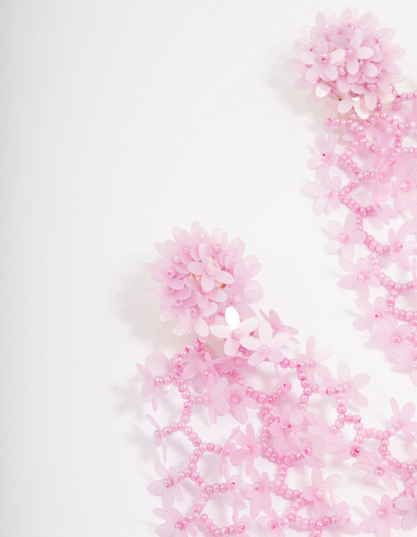Pink Cluster Flower Drop Earrings