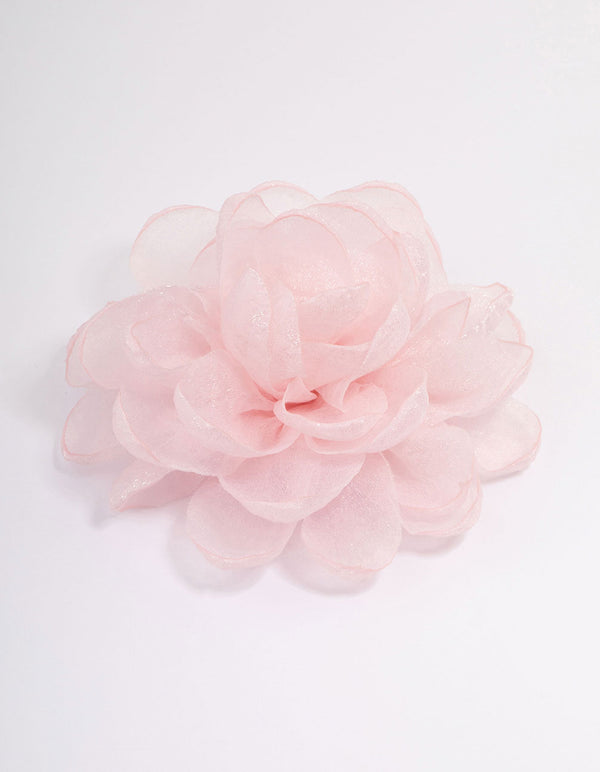 Pink Fabric Chiffon Flower Hair Clip & Brooch Pin