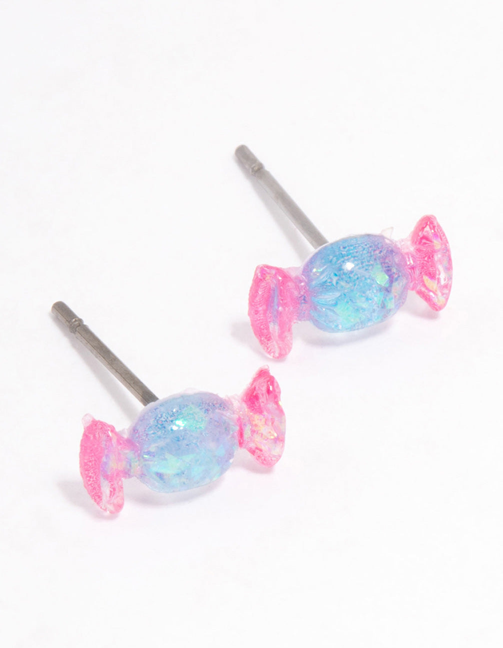 Acrylic Pink & Blue Holographic Lollipop Stud Earrings