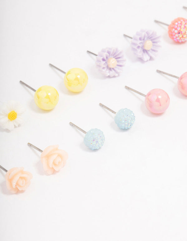 Gold Round Flower Stud Earring 8-Pack