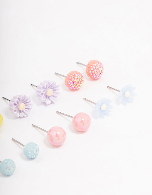 Gold Round Flower Stud Earring 8-Pack