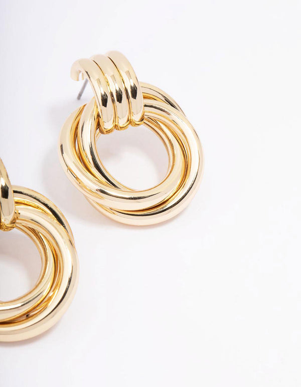 Gold Plated Circular Drop Stud Earrings