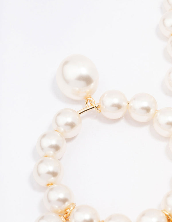 Gold Smooth Pearl Circular Drop Earrings