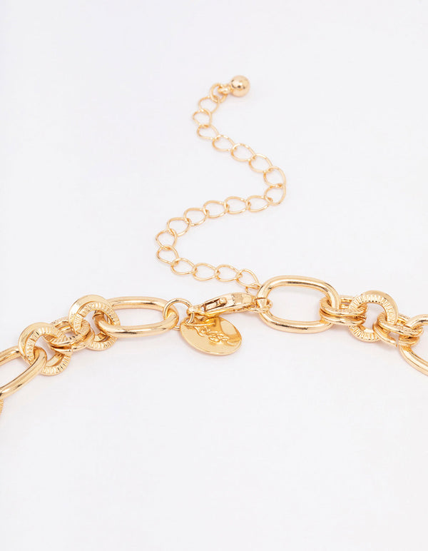 Gold Round Link Diamante Toggle Necklace