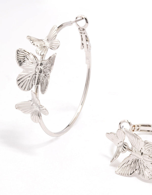 Silver Fine Butterfly Hoop Earrings