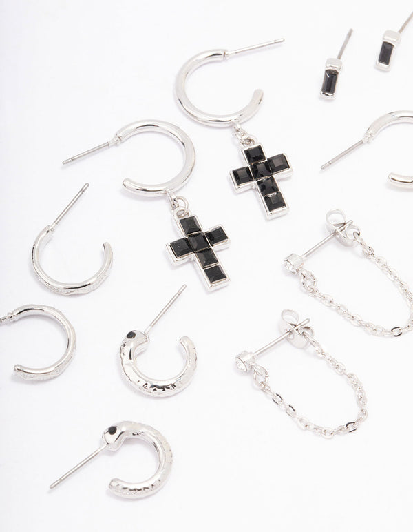 Silver Snake Cross Earring 6-Pack