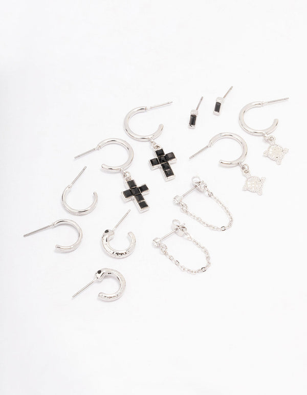 Silver Snake Cross Earring 6-Pack