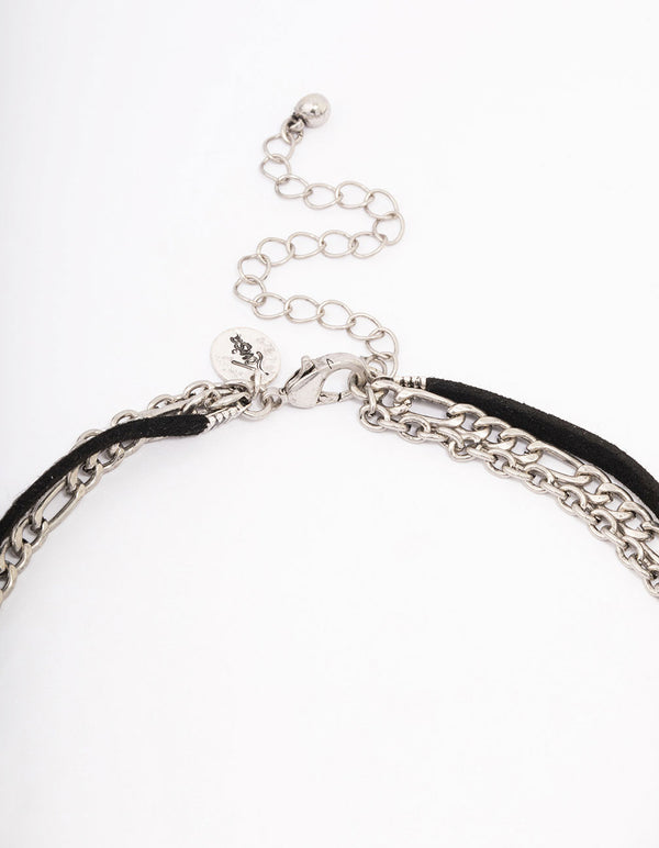 Silver Diamante Cross Cord Layered Necklace