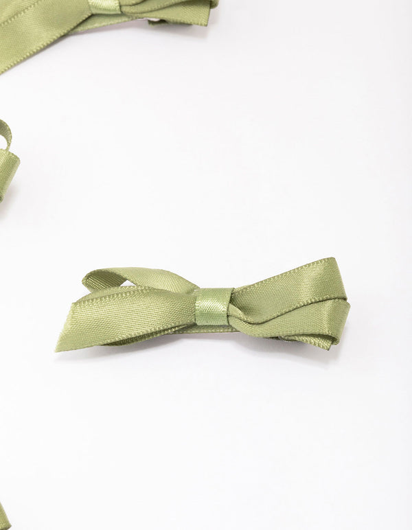 Green Mini Satin Hair Bow Clips 5-Pack
