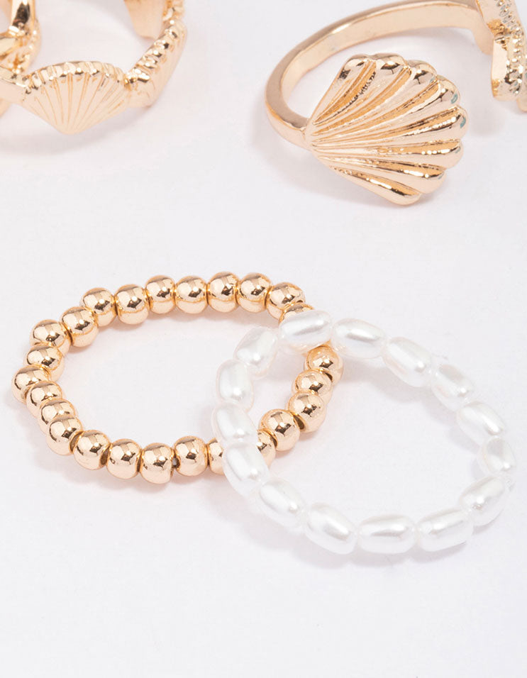 Gold Seashell Beaded Ring 9-Pack
