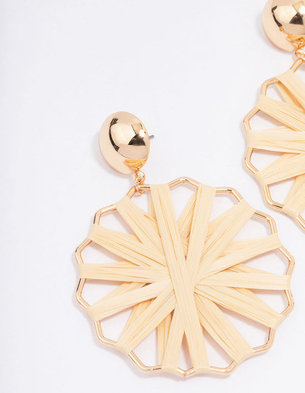 Gold Raffia Wrapped Drop Earrings