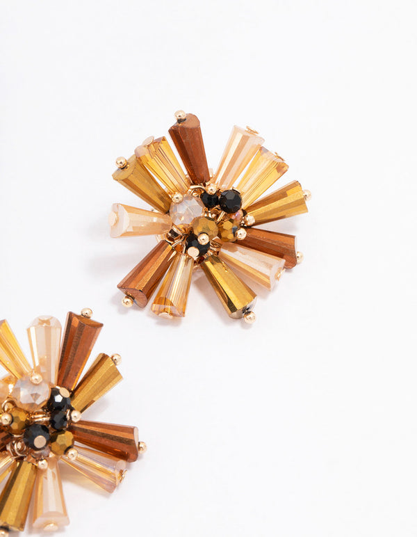 Gold Amber Beaded Stud Earrings