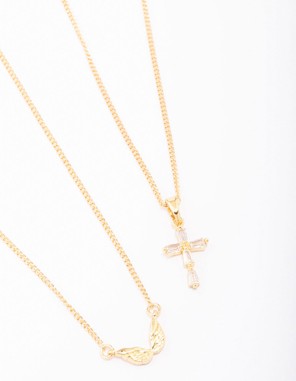 Gold Plated Wings & Diamante Cross Necklace 2-Pack