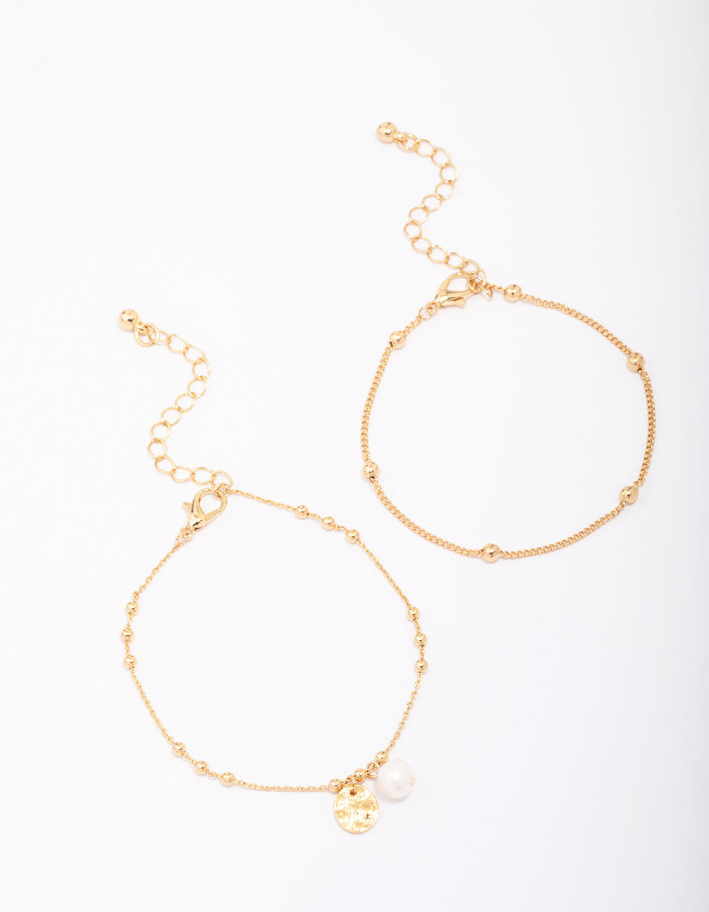 Gold Plated Station Ball & Freshwater Pearl Bracelets 2-Pack