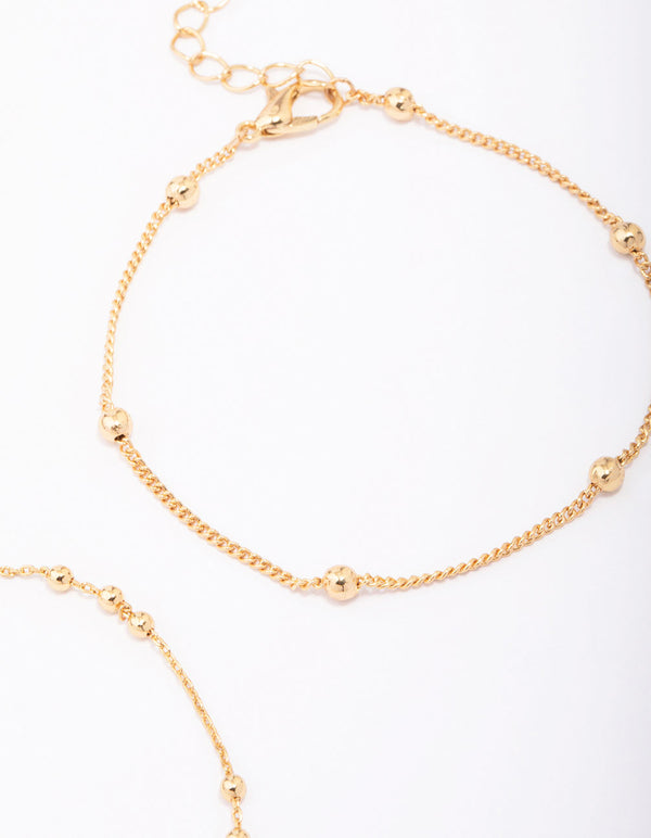 Gold Plated Station Ball & Freshwater Pearl Bracelets 2-Pack