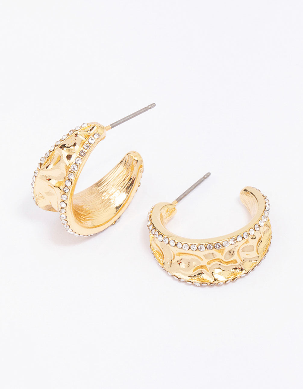 Gold Plated Crinkle Cubic Zirconia Lined Hoop Earrings