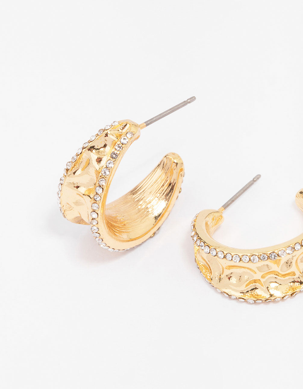 Gold Plated Crinkle Cubic Zirconia Lined Hoop Earrings
