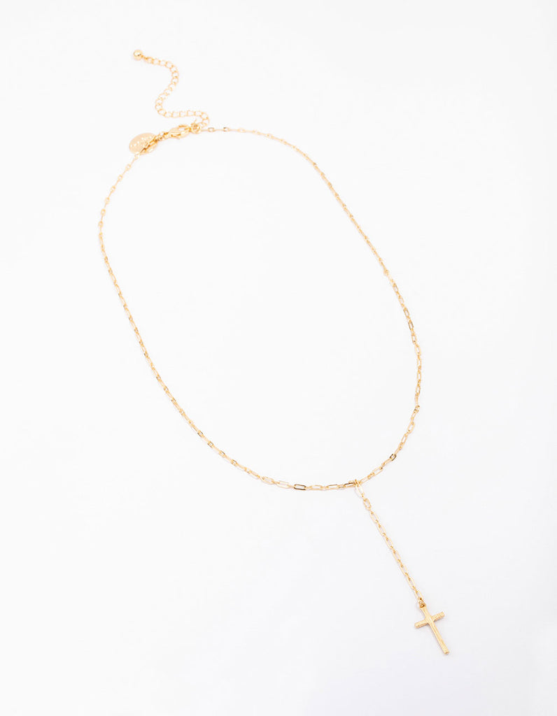 Gold Plated Cable Cross Lariat Necklace - Lovisa