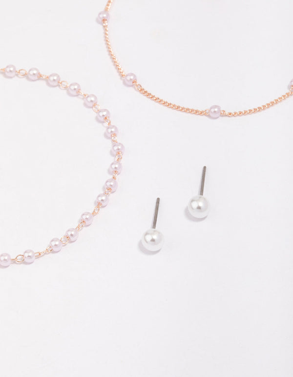 Rose Gold Ball & Pearl Jewellery Set