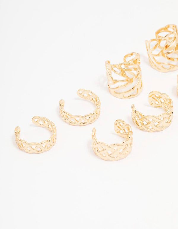 Gold Plated Surgical Steel Roman Leaf Ear Cuff 10-Pack