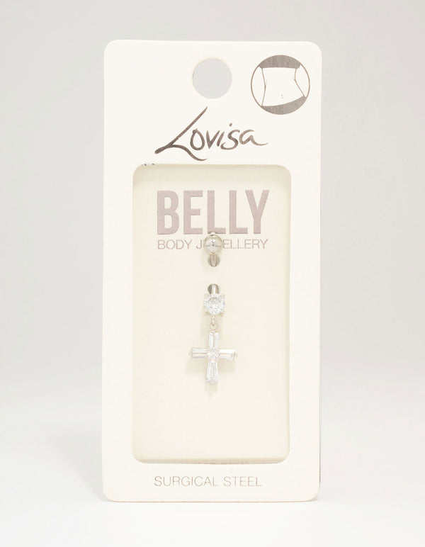 Surgical Steel Baguette Cross Drop Belly Piercing