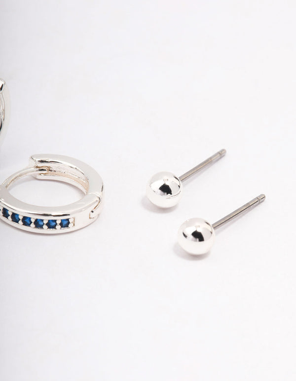 Silver Plated Cubic Zirconia Marquise Stud & Huggie Earring 3-Pack