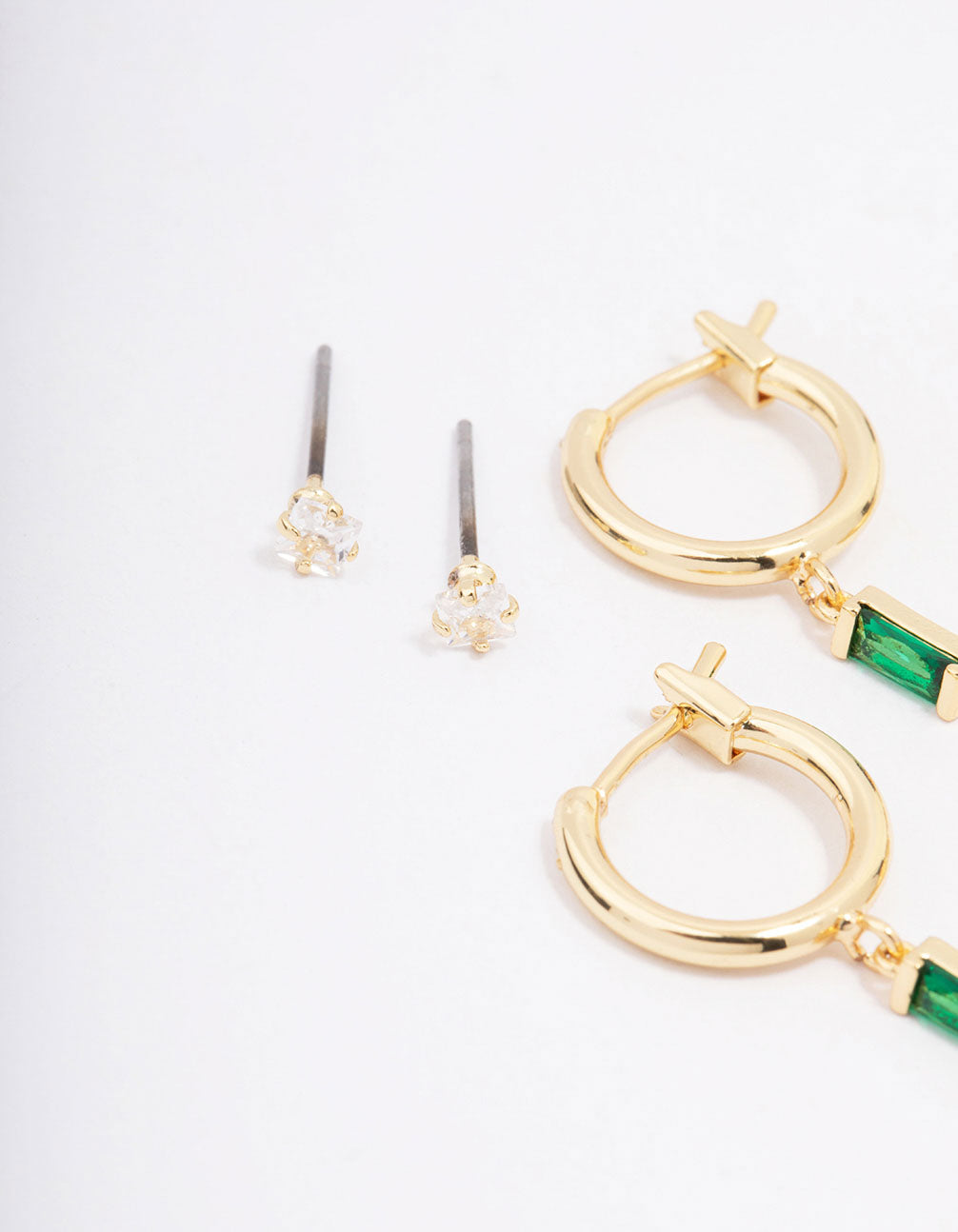 Gold Plated Emerald Cubic Zirconia Earring 3-Pack